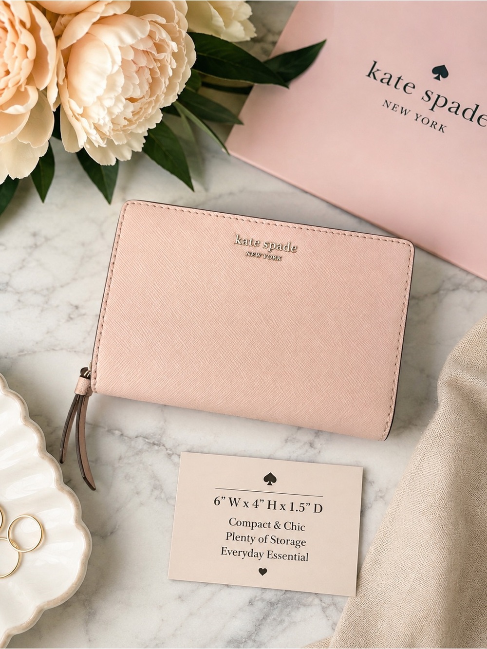 kate spade New York Blush Pink Bifold Wallet w/10 credit card slots & zip pocket
